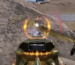 Filtered graphics showing gun shots and explosions